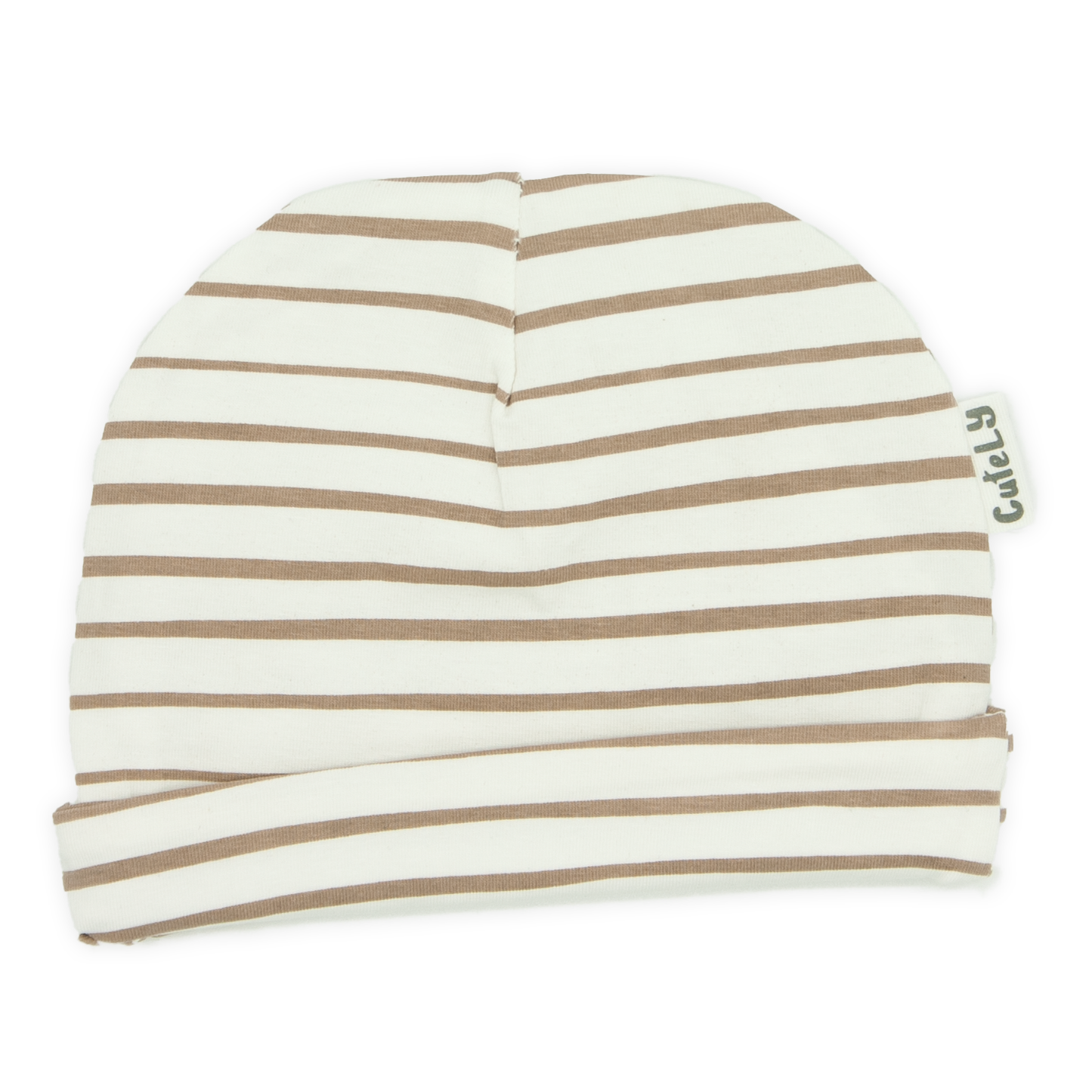 LINA Beanie Mütze in hellbeige mit braunen Streifen - ALBAY