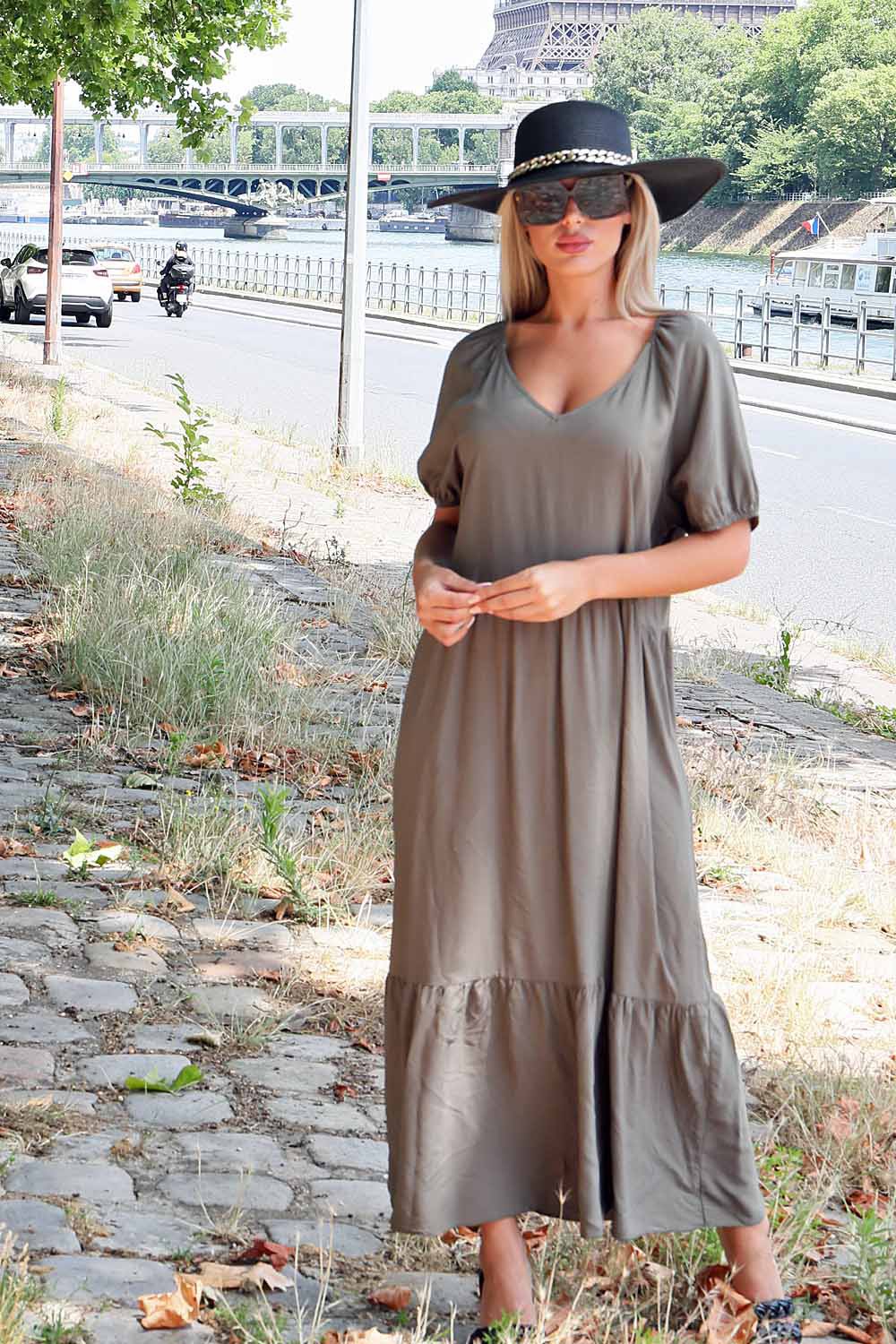 LUNA Lockeres Baumwollkleid in khaki