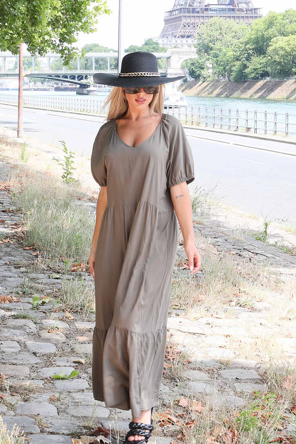 LUNA Lockeres Baumwollkleid in khaki