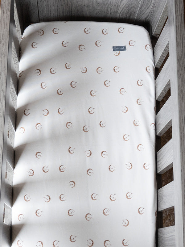 MOON Spannbettlaken in weiß braun - Handmade - ALBAY