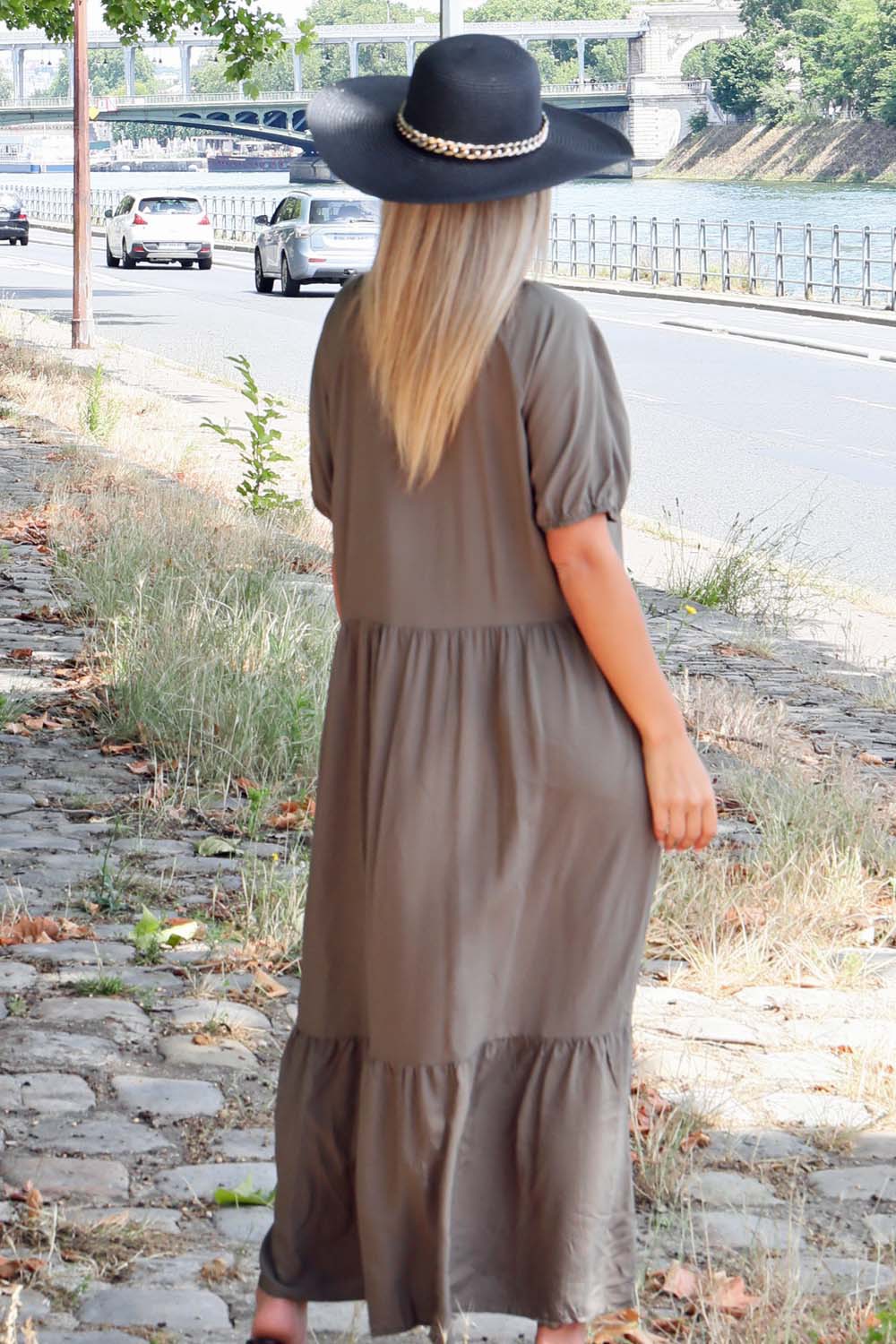 LUNA Lockeres Baumwollkleid in khaki