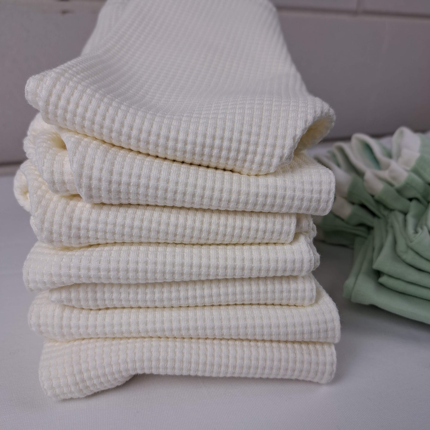 LUKE Legging Hose aus dünnem Waffelstoff in cremeweiß - ALBAY