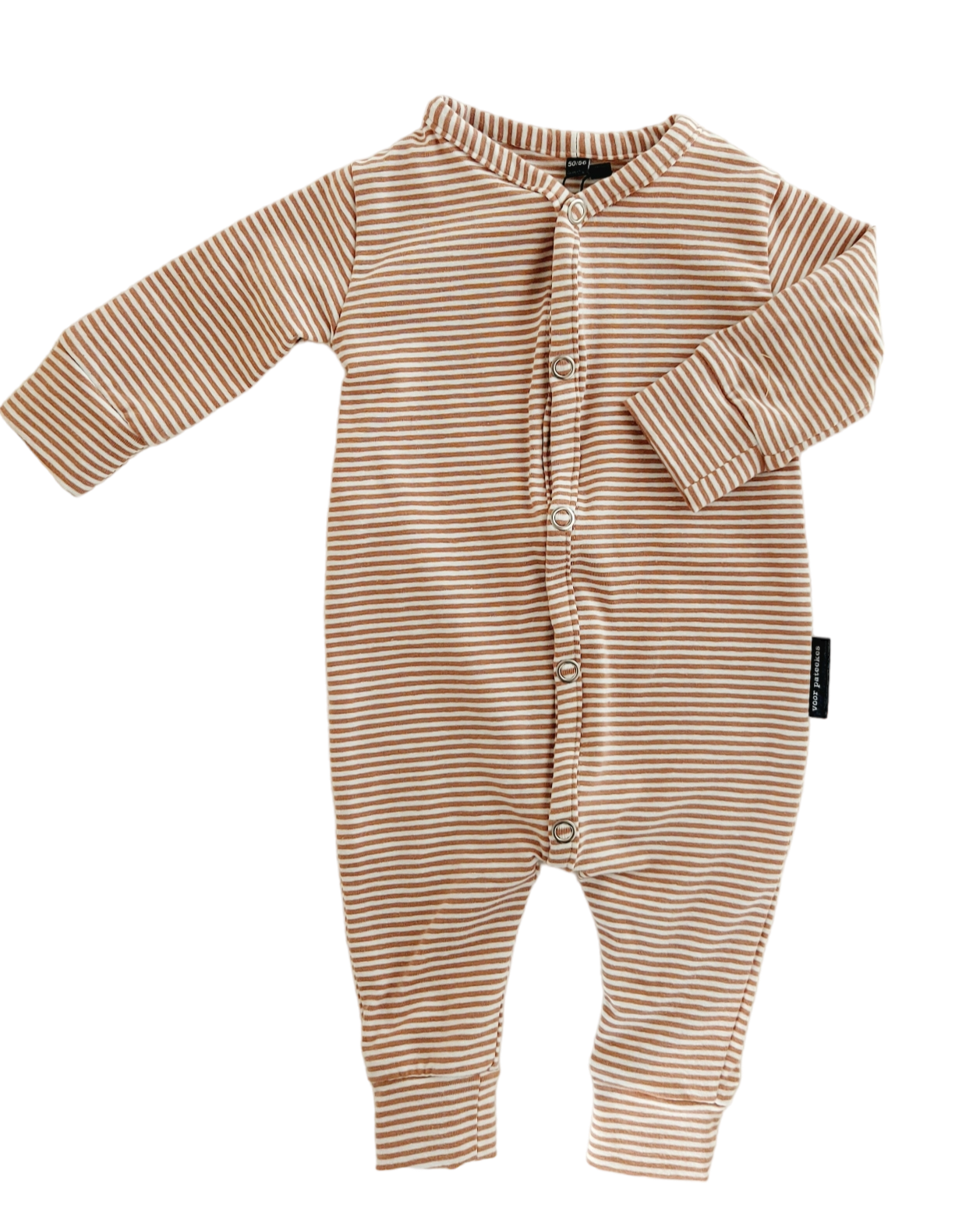 AYLAN Set Strampler mit Mütze in weiß mit braunen Streifen 2-Tlg. - Handmade - ALBAY