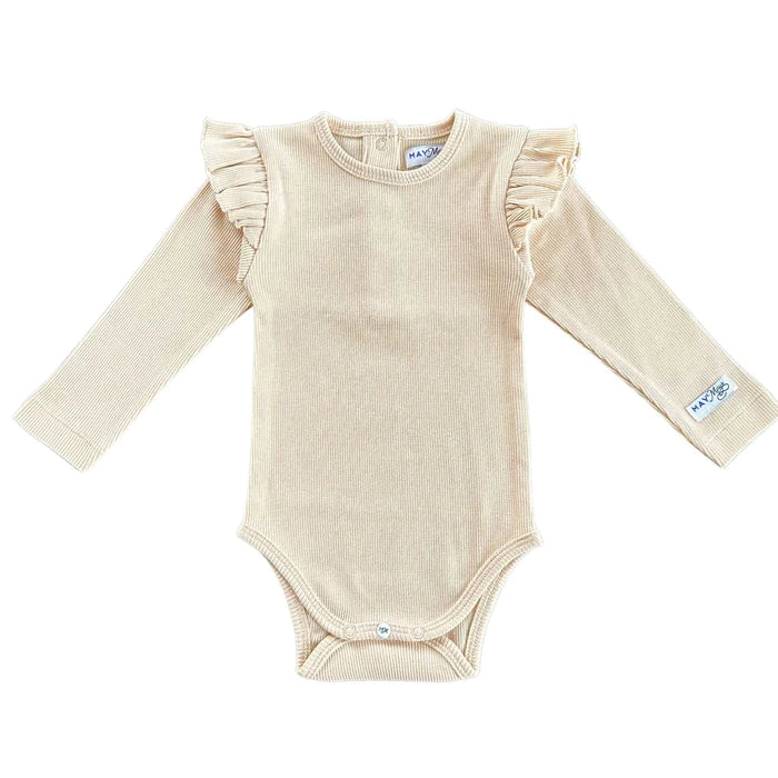HELENA Langarmbody mit Rüschen in beige