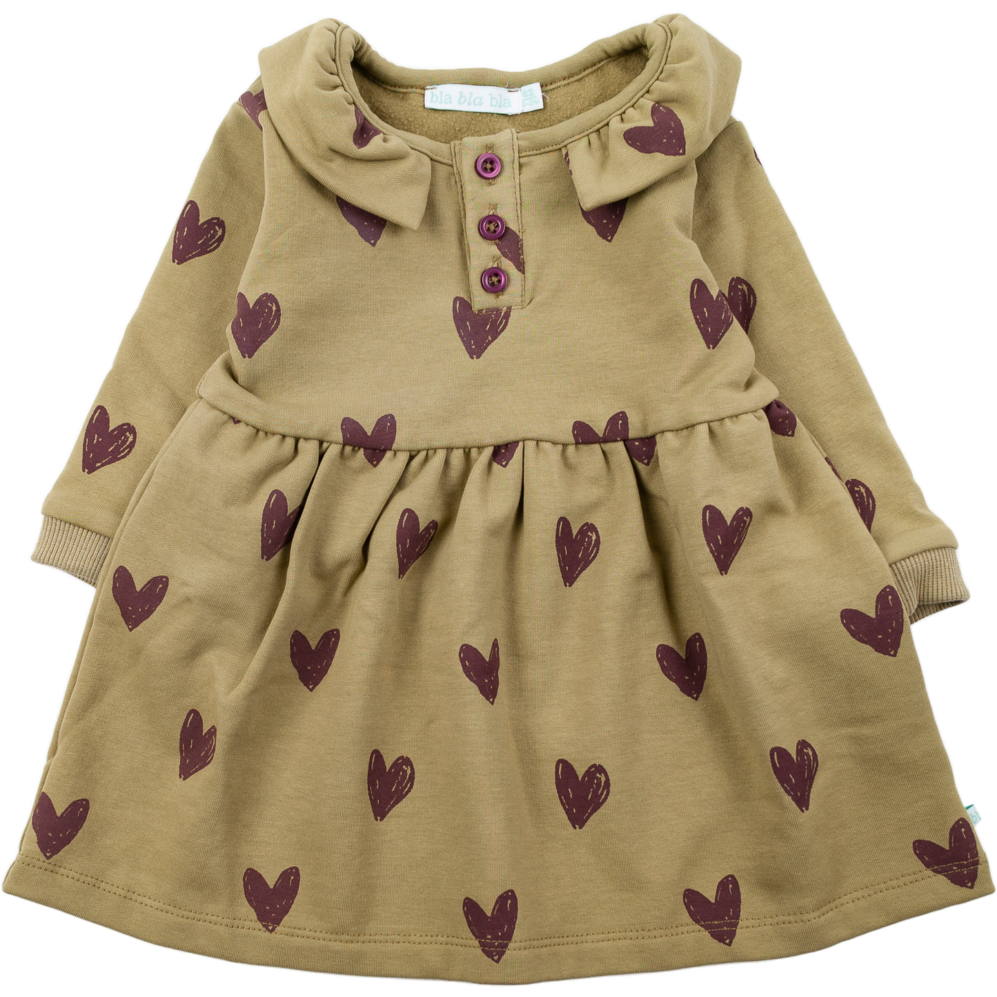 BRENDA Kleid in olivgrün mit Herzchenmuster - ALBAY