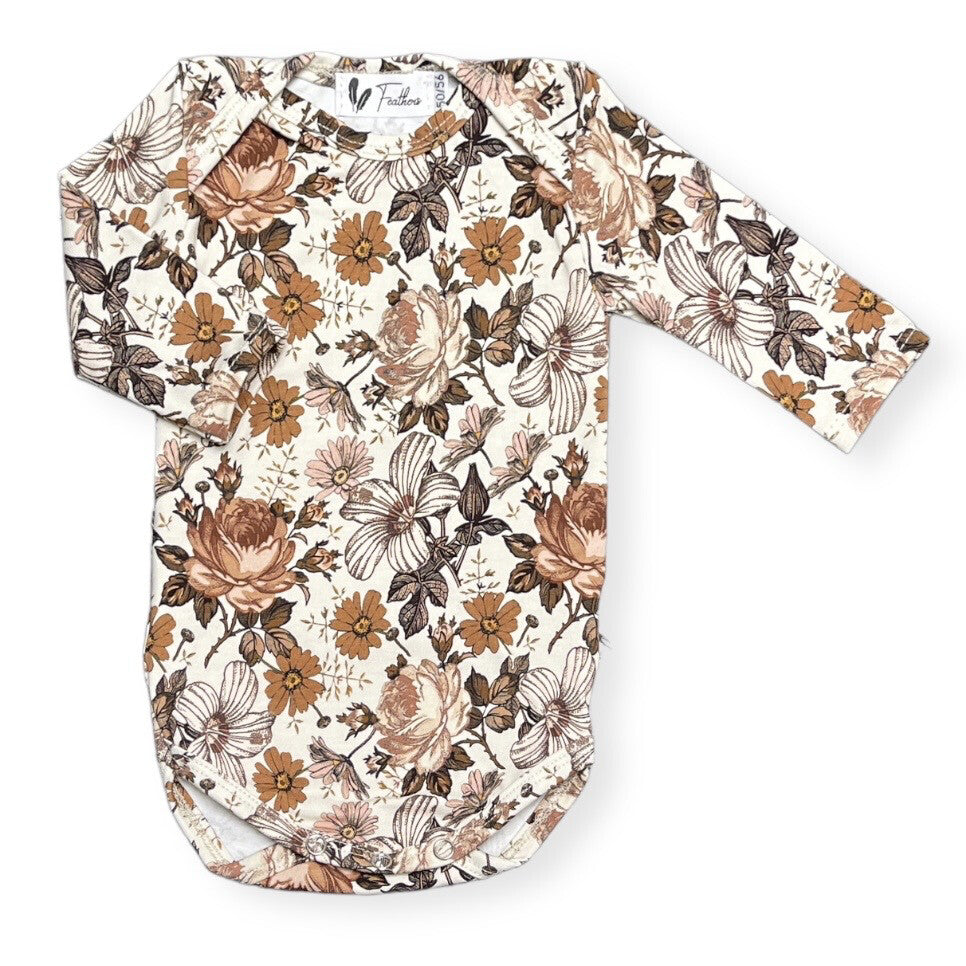ALECIA Body in creme und braunem floralen Muster - Handmade - ALBAY