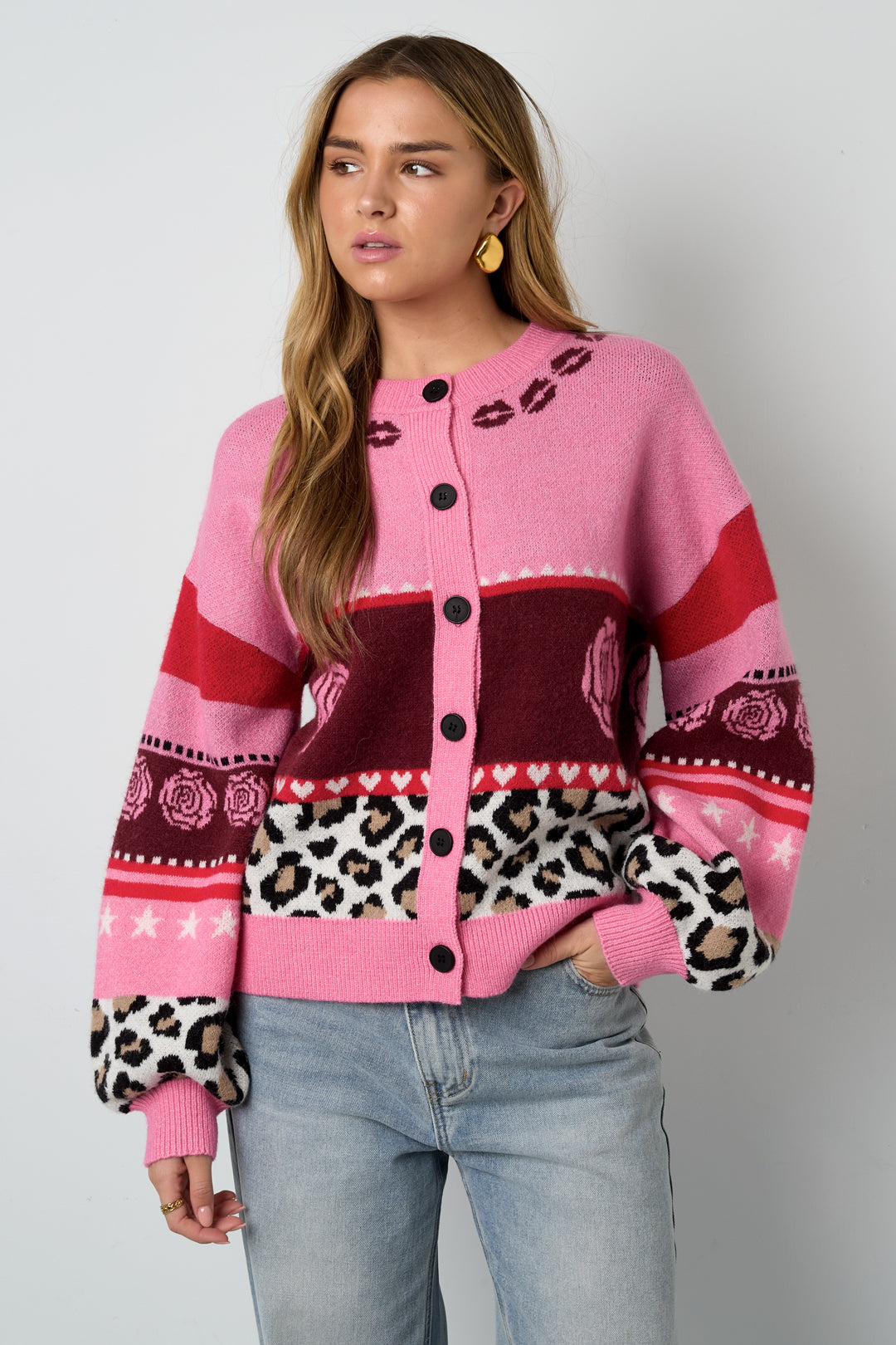 Gestrickte Polyesterfaser Damen Cardigan Casual Blumenmuster