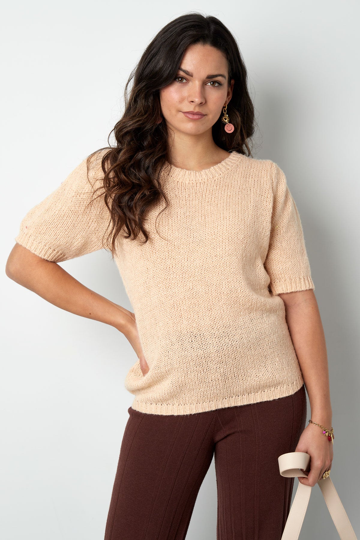 Nylon Damen Kurzarm Oberteil Gestrickt Rückenband Design