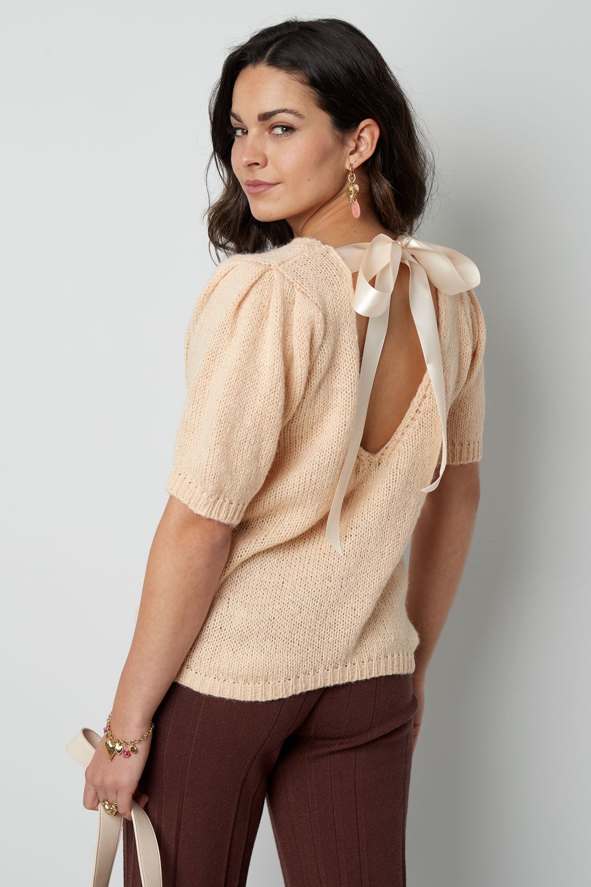 Nylon Damen Kurzarm Oberteil Gestrickt Rückenband Design