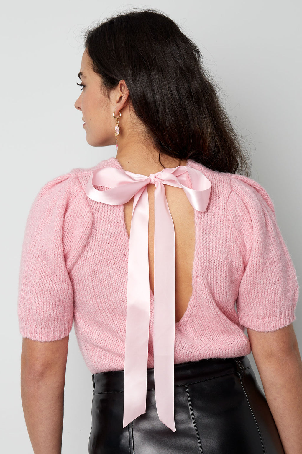 Nylon Damen Kurzarm Oberteil Gestrickt Rückenband Design