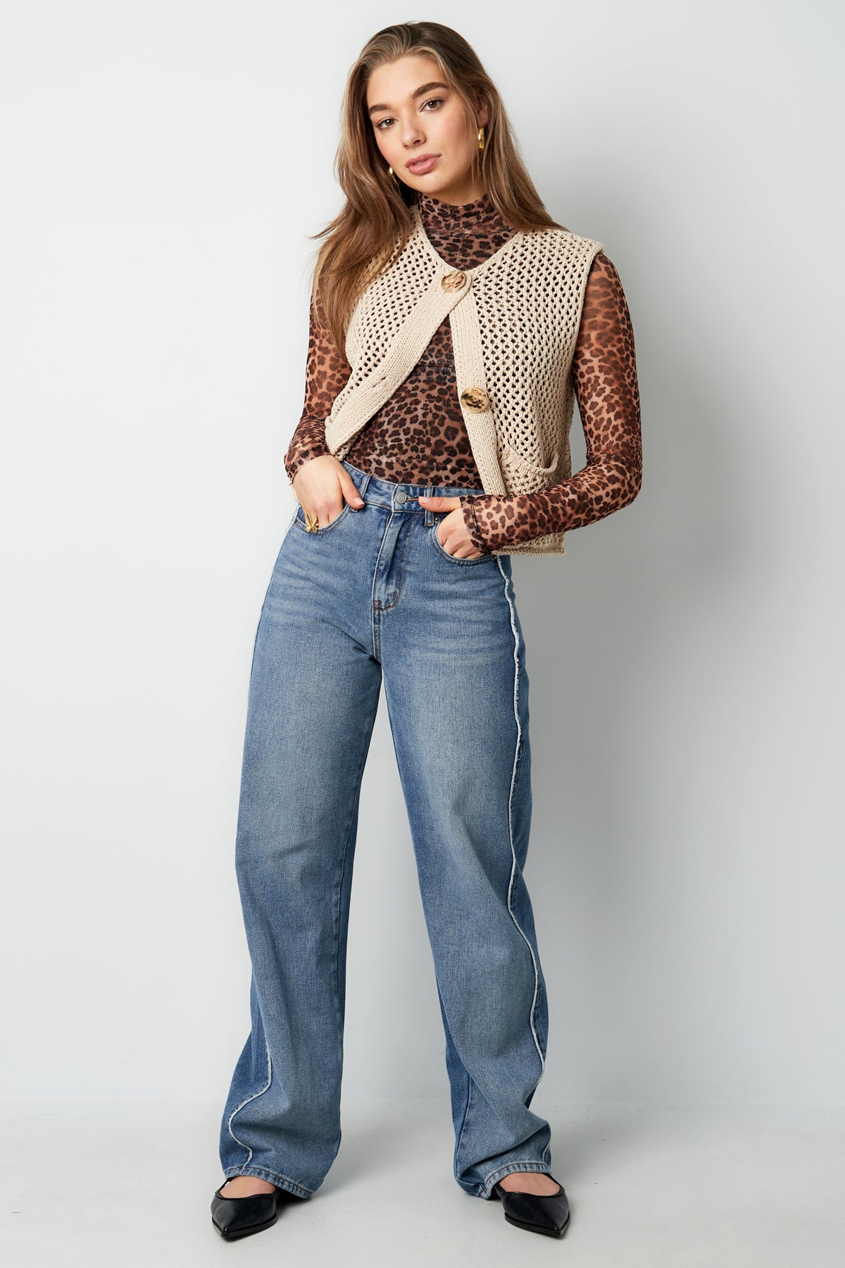 Gestrickte Polyester Damen Strickweste Offenmaschen Design