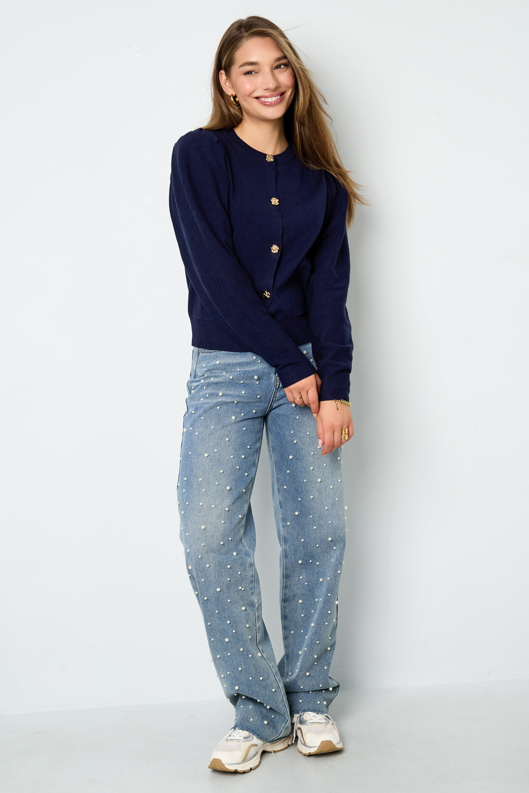 Gestrickte Viskose Damen-Cardigan Herbst/Winter Casual Einfarbig