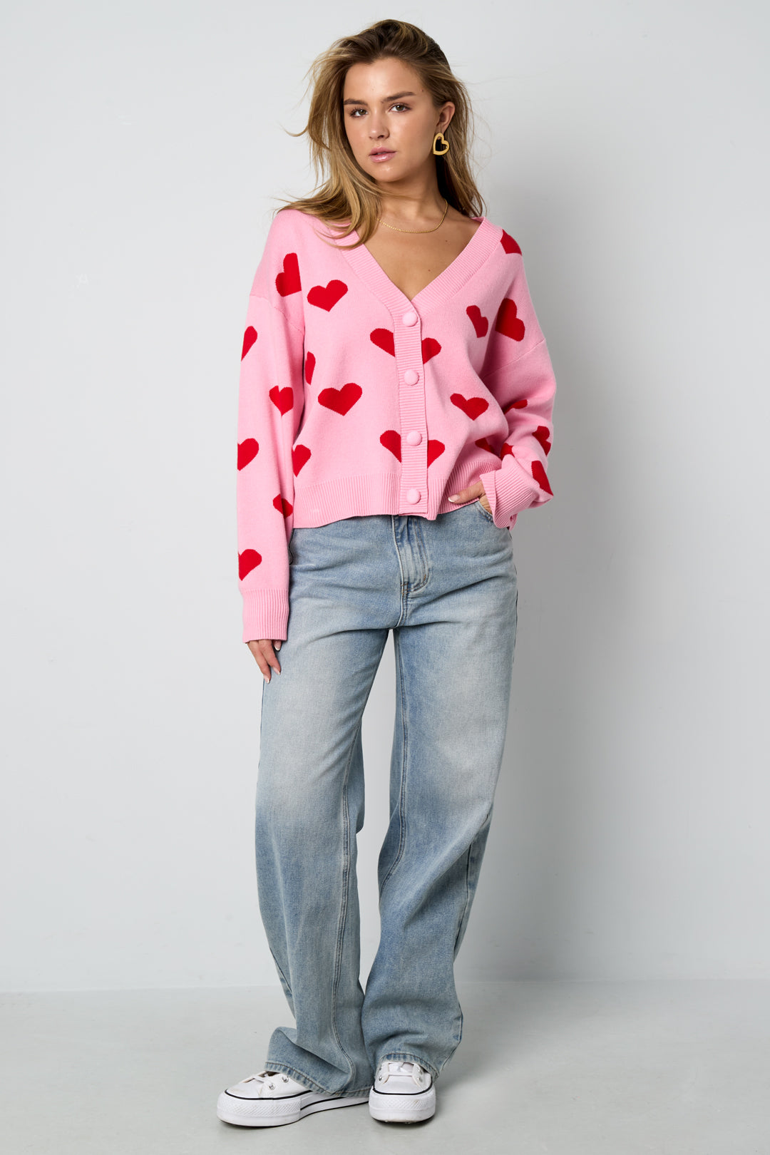 Viskose Gestrickte Damen Strickjacke Niedlich Herz Muster Herbst/Winter