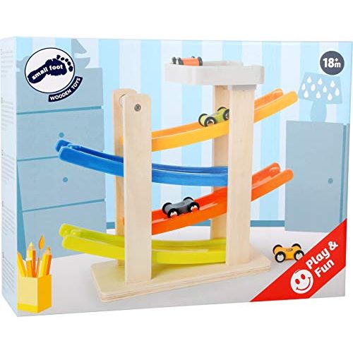 Rennbahn mit Parkdeck aus Holz – personalisierbar, inkl. 4 Autos | small foot 10602