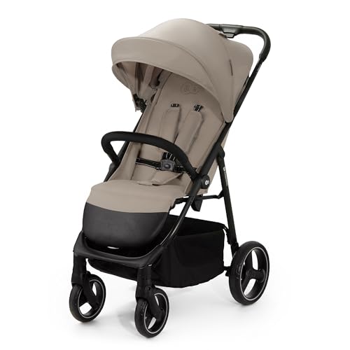 Kinderkraft TRIG 3 Kinderwagen, Kinderbuggy, Liegewagen, Sportwagen, Buggy, Zusammenklappen, Breite und tiefe Sitz, mit Liegeposition, 4 Rad Dämpfung, Große Dach, 5-Punkt-Gurt, bis zu 25 kg, Beige
