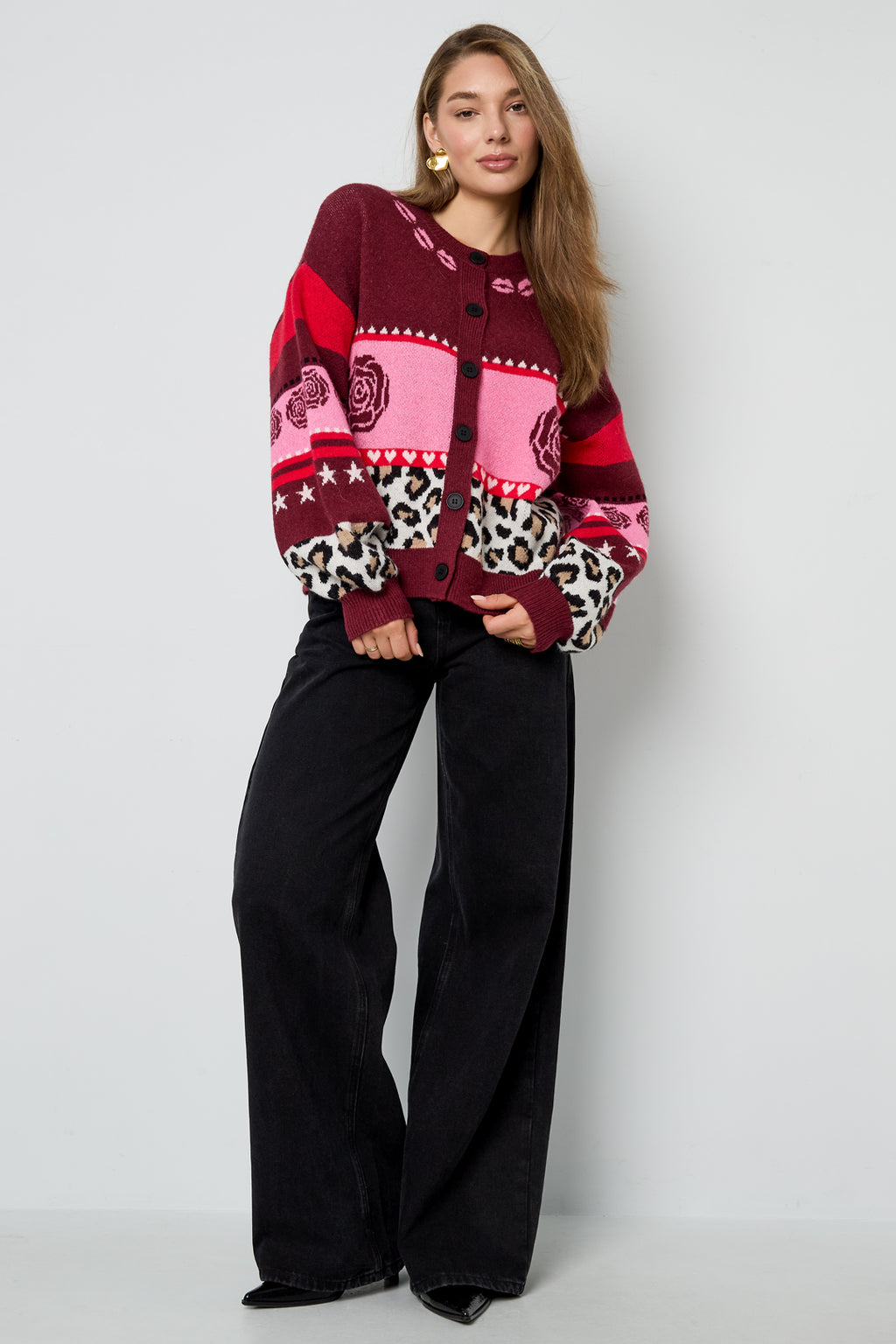 Gestrickte Polyesterfaser Damen Cardigan Casual Blumenmuster