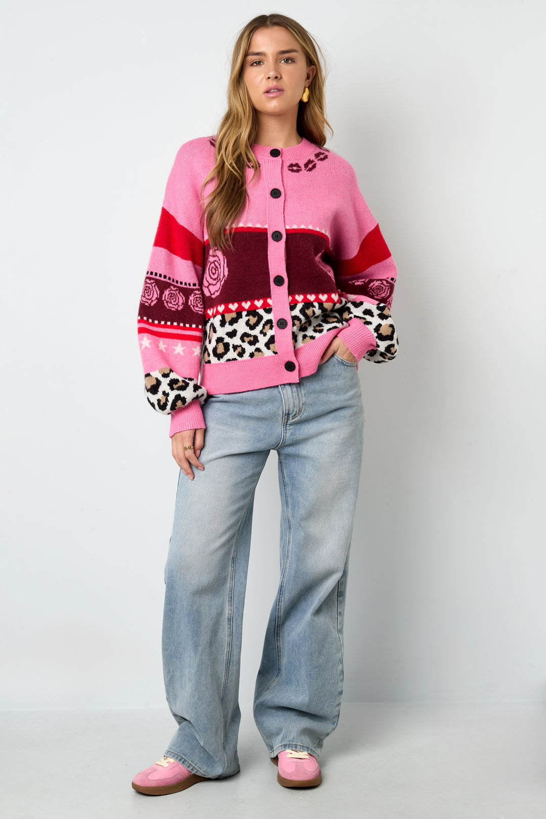 Gestrickte Polyesterfaser Damen Cardigan Casual Blumenmuster