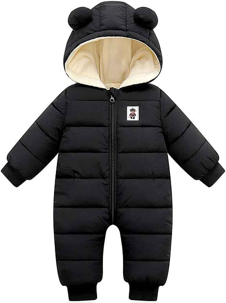 Schneeanzug mit Kapuze Fleece verdickter warmer Daunen Overall Kinder Schwarz, 80 / 9-12 Monate