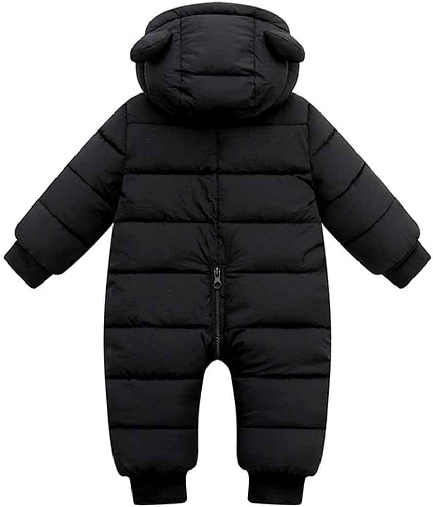 Schneeanzug mit Kapuze Fleece verdickter warmer Daunen Overall Kinder Schwarz, 80 / 9-12 Monate