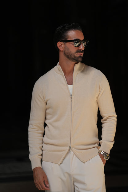 ZALTI Cardigan mit Reißverschluss in creme