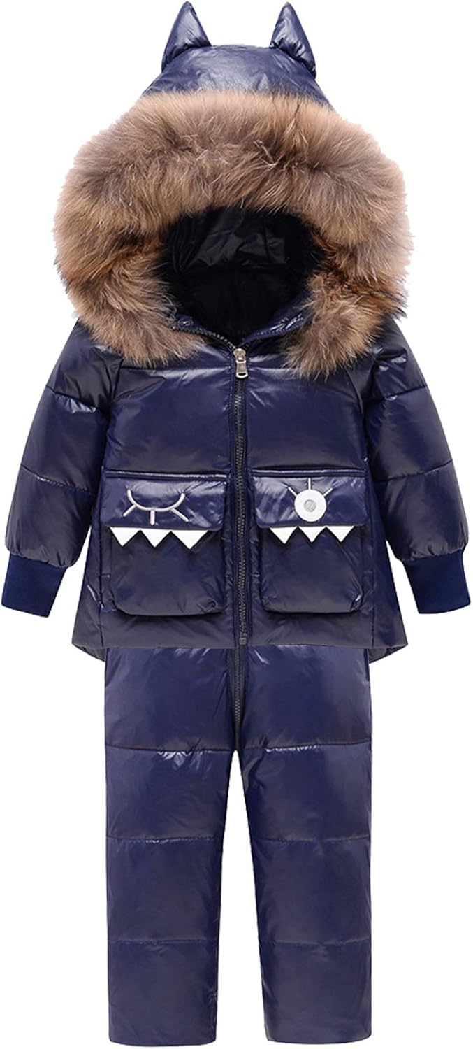 Amropi Skianzug Kinder Schneeanzug Daunenjacke mit Kapuze + Skihose 2tlg Winteranzug Set für 1-5 Jahre div. Farben
