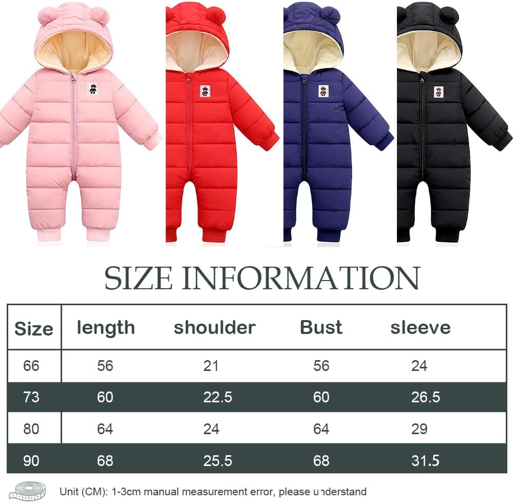 Schneeanzug mit Kapuze Fleece verdickter warmer Daunen Overall Kinder Schwarz, 80 / 9-12 Monate
