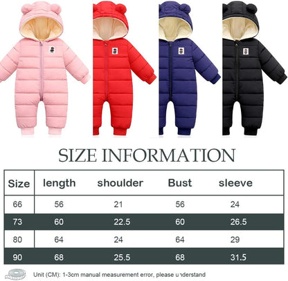 Schneeanzug mit Kapuze Fleece verdickter warmer Daunen Overall Kinder Schwarz, 80 / 9-12 Monate