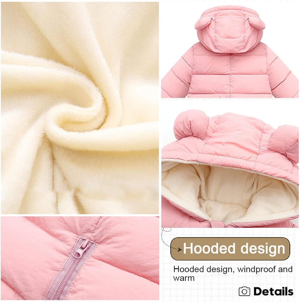 Schneeanzug mit Kapuze Fleece verdickter warmer Daunen Overall Kinder Schwarz, 80 / 9-12 Monate