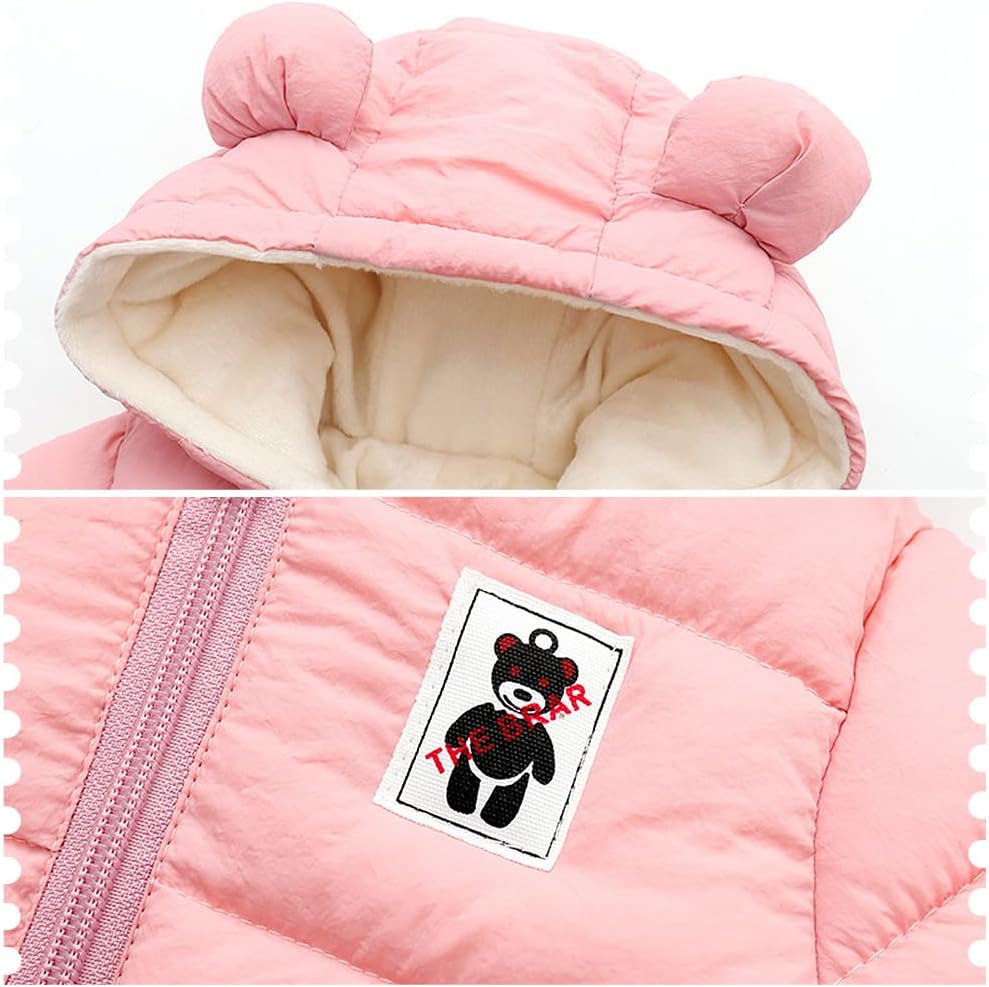 Schneeanzug mit Kapuze Fleece verdickter warmer Daunen Overall Kinder Schwarz, 80 / 9-12 Monate