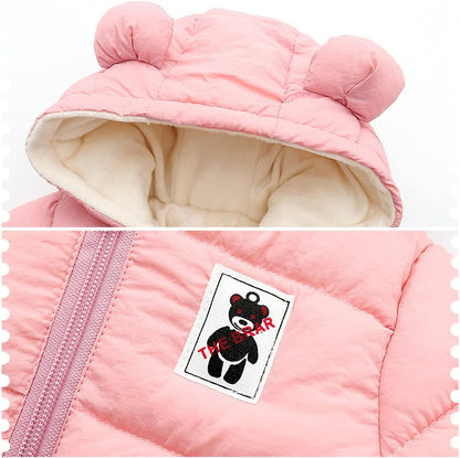 Schneeanzug mit Kapuze Fleece verdickter warmer Daunen Overall Kinder Schwarz, 80 / 9-12 Monate
