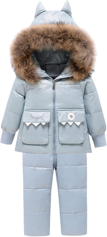 Amropi Skianzug Kinder Schneeanzug Daunenjacke mit Kapuze + Skihose 2tlg Winteranzug Set für 1-5 Jahre div. Farben