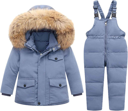Amropi Skianzug Kinder Schneeanzug Daunenjacke mit Kapuze + Skihose 2tlg Winteranzug Set für 1-5 Jahre div. Farben