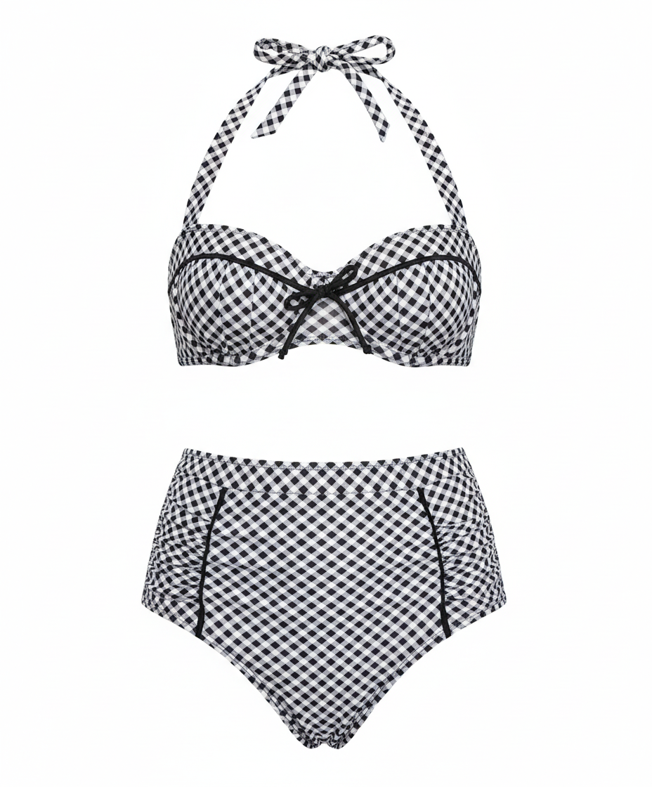 Bikini in schwarz-weiß Gingham