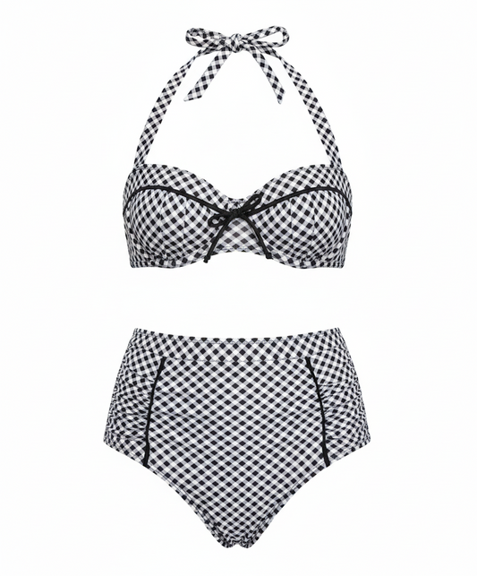 Bikini in schwarz-weiß Gingham