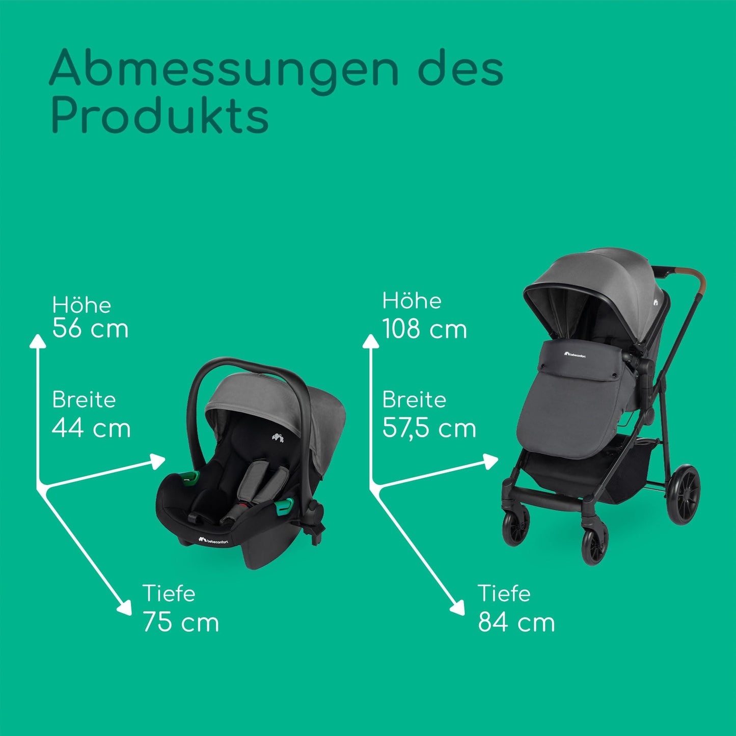 Bebeconfort Luvia Trio, Kinderwagen 3 in 1, 0–4 Jahre (0–22 kg), Baby Kinderwagen, Babyschale, Kinderwagenaufsatz, Smartes Faltsystem, Verstellbarer Schieber, Stoßdämpfung auf Rädern