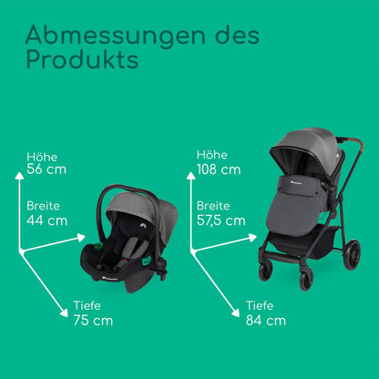 Bebeconfort Luvia Trio, Kinderwagen 3 in 1, 0–4 Jahre (0–22 kg), Baby Kinderwagen, Babyschale, Kinderwagenaufsatz, Smartes Faltsystem, Verstellbarer Schieber, Stoßdämpfung auf Rädern