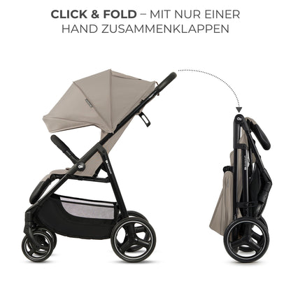 Kinderkraft TRIG 3 Kinderwagen, Kinderbuggy, Liegewagen, Sportwagen, Buggy, Zusammenklappen, Breite und tiefe Sitz, mit Liegeposition, 4 Rad Dämpfung, Große Dach, 5-Punkt-Gurt, bis zu 25 kg, Beige