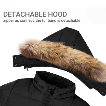 Kinder Schneeanzug mit Künstliches Fell Kaputze Verdickte Winterjacke + Skihose Daunenhose Kinderskianzug