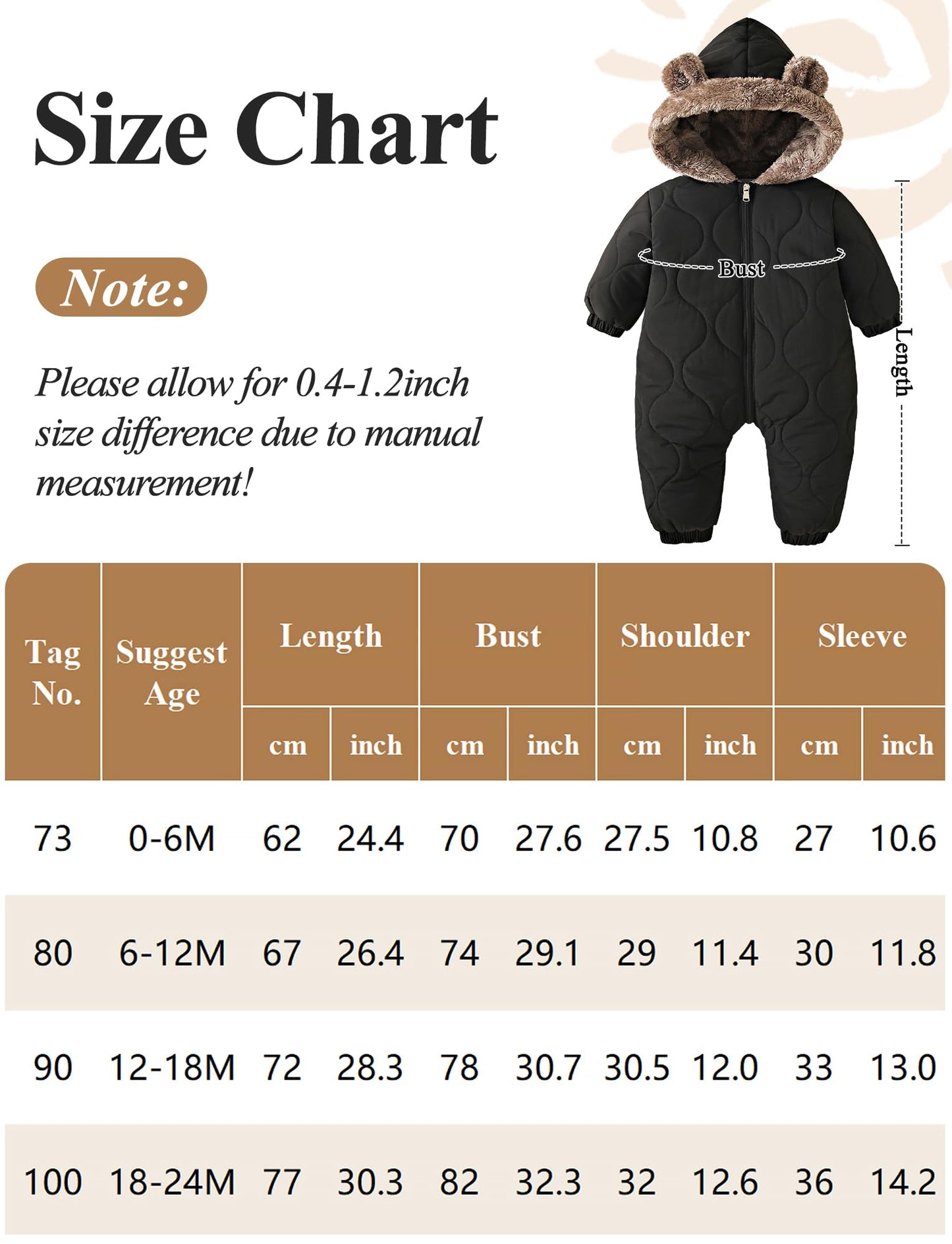 NEAWEALY Baby Winter Overall Schneeanzüge Fleece Gefüttert Warmer Jumpsuit mit Kapuze