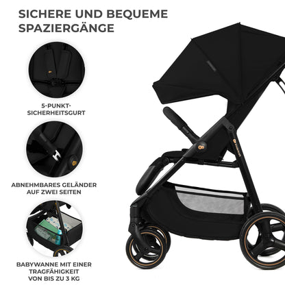 Kinderkraft TRIG 3 Kinderwagen, Kinderbuggy, Liegewagen, Sportwagen, Buggy, Zusammenklappen, Breite und tiefe Sitz, mit Liegeposition, 4 Rad Dämpfung, Große Dach, 5-Punkt-Gurt, bis zu 25 kg, Beige