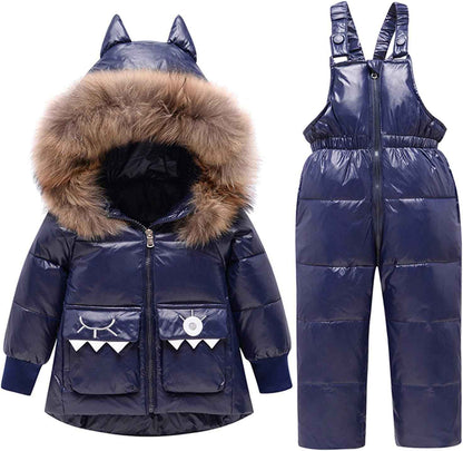 Amropi Skianzug Kinder Schneeanzug Daunenjacke mit Kapuze + Skihose 2tlg Winteranzug Set für 1-5 Jahre div. Farben