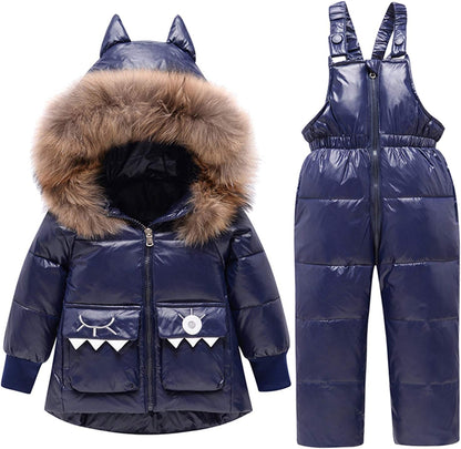 Amropi Skianzug Kinder Schneeanzug Daunenjacke mit Kapuze + Skihose 2tlg Winteranzug Set für 1-5 Jahre div. Farben