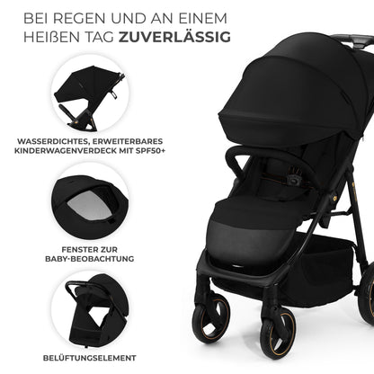 Kinderkraft TRIG 3 Kinderwagen, Kinderbuggy, Liegewagen, Sportwagen, Buggy, Zusammenklappen, Breite und tiefe Sitz, mit Liegeposition, 4 Rad Dämpfung, Große Dach, 5-Punkt-Gurt, bis zu 25 kg, Beige
