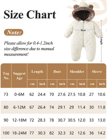 NEAWEALY Baby Winter Overall Schneeanzüge Fleece Gefüttert Warmer Jumpsuit mit Kapuze