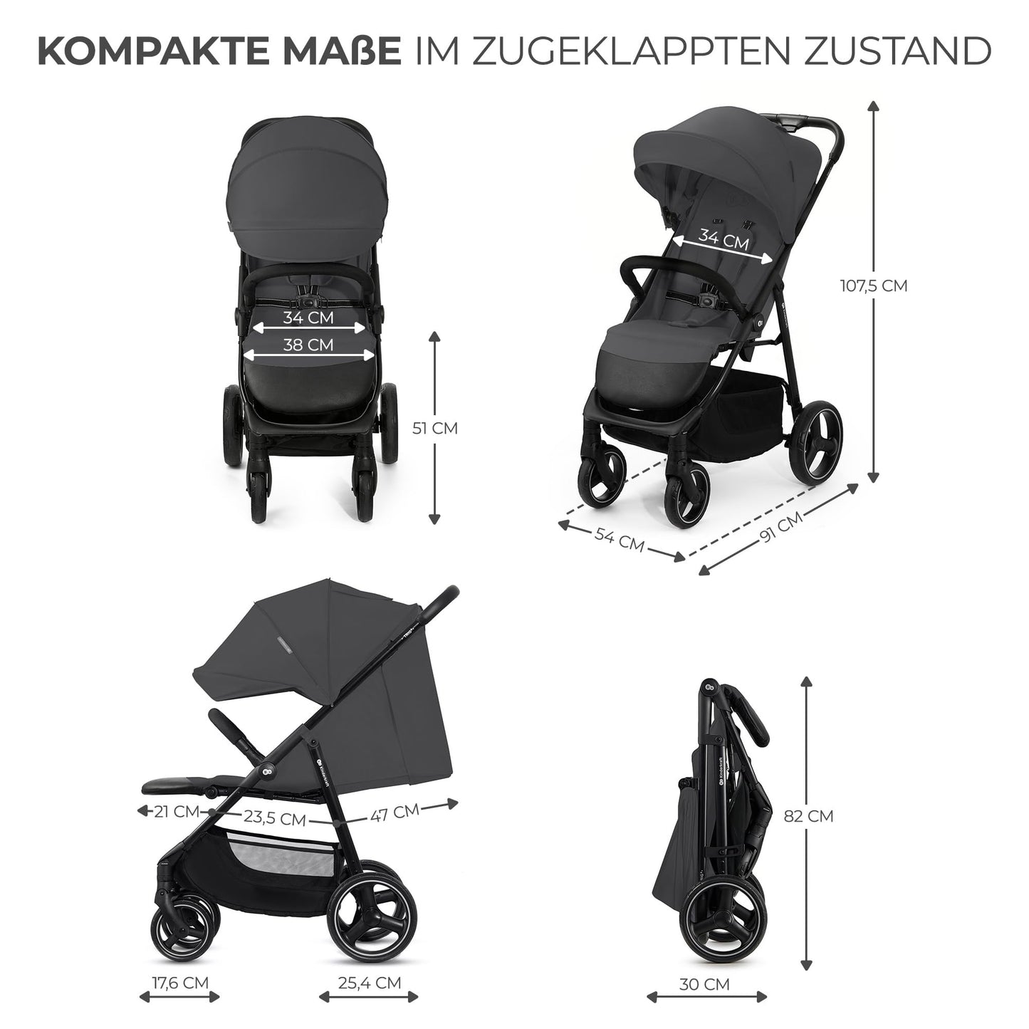 Kinderkraft TRIG 3 Kinderwagen, Kinderbuggy, Liegewagen, Sportwagen, Buggy, Zusammenklappen, Breite und tiefe Sitz, mit Liegeposition, 4 Rad Dämpfung, Große Dach, 5-Punkt-Gurt, bis zu 25 kg, Beige