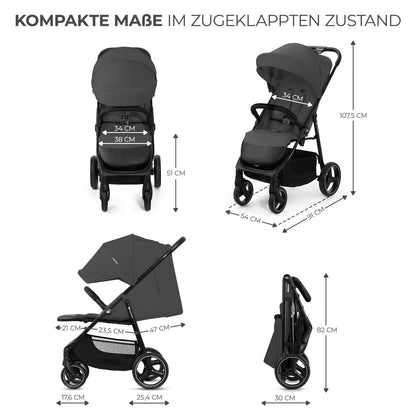 Kinderkraft TRIG 3 Kinderwagen, Kinderbuggy, Liegewagen, Sportwagen, Buggy, Zusammenklappen, Breite und tiefe Sitz, mit Liegeposition, 4 Rad Dämpfung, Große Dach, 5-Punkt-Gurt, bis zu 25 kg, Beige