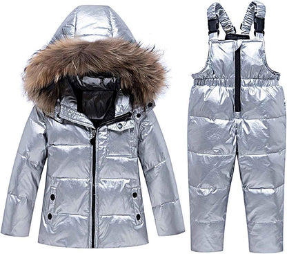 Amropi Skianzug Kinder Schneeanzug Daunenjacke mit Kapuze + Skihose 2tlg Winteranzug Set für 1-5 Jahre div. Farben