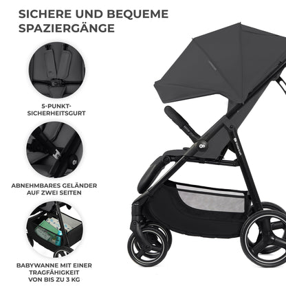 Kinderkraft TRIG 3 Kinderwagen, Kinderbuggy, Liegewagen, Sportwagen, Buggy, Zusammenklappen, Breite und tiefe Sitz, mit Liegeposition, 4 Rad Dämpfung, Große Dach, 5-Punkt-Gurt, bis zu 25 kg, Beige