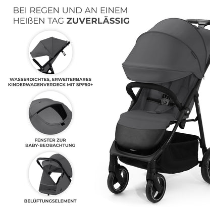 Kinderkraft TRIG 3 Kinderwagen, Kinderbuggy, Liegewagen, Sportwagen, Buggy, Zusammenklappen, Breite und tiefe Sitz, mit Liegeposition, 4 Rad Dämpfung, Große Dach, 5-Punkt-Gurt, bis zu 25 kg, Beige