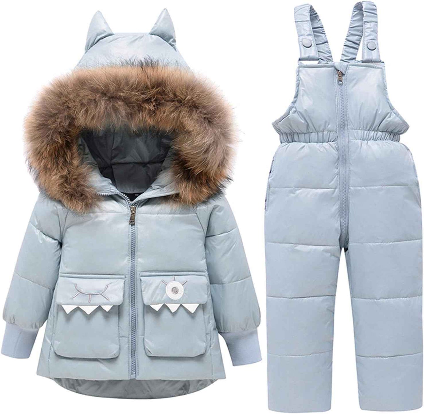 Amropi Skianzug Kinder Schneeanzug Daunenjacke mit Kapuze + Skihose 2tlg Winteranzug Set für 1-5 Jahre div. Farben